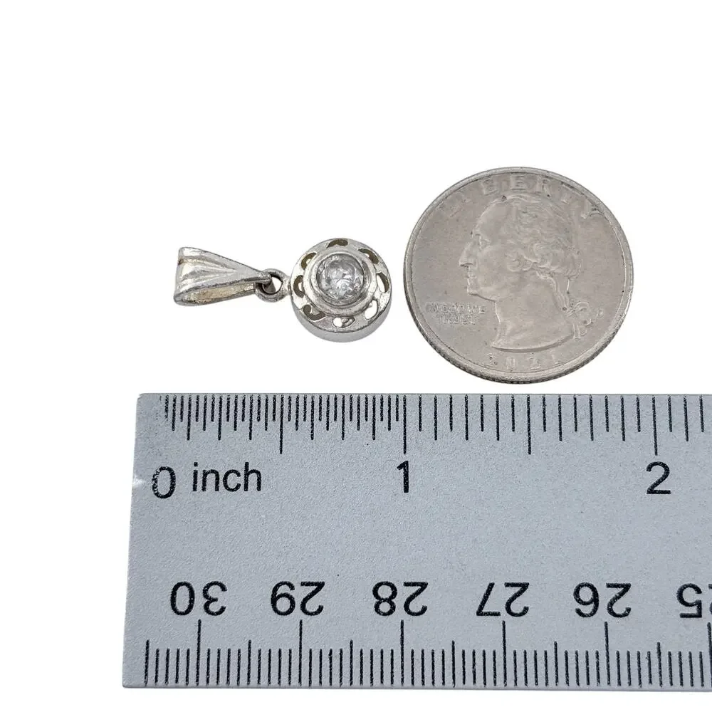 Vintage Silver Plated Cubic Zirconia Round Openwork Pendant